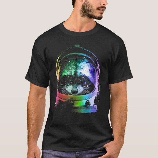 Camiseta Gato Espacial Raccoon Astronauta Para Hombres Muje (Anverso)