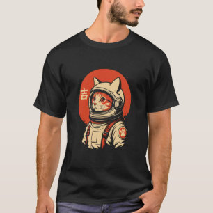 Camiseta Gato Espacial Retro con Traje Señal de Buena Suert