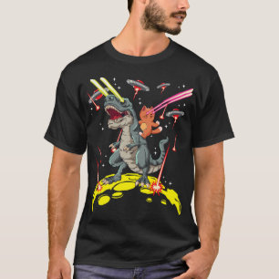 Camiseta Gato espacial viajando con ojos láser en T-Rex inv