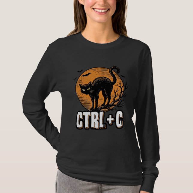 Camiseta Gato espeluznante CTRL C Diseño de vector de Hallo (Anverso)