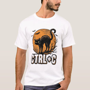 Camiseta Gato Espeluznante CTRL C Diseño Vectorial Vintage 