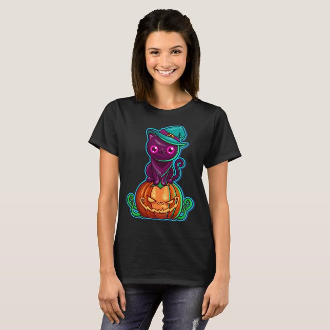 Camiseta Gato espeluznante en una Halloween de calabaza | C (Anverso completo)