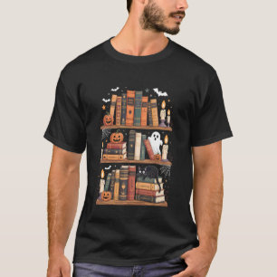 Camiseta Gato Espeluznante Leyendo en Estantes de Libros Em