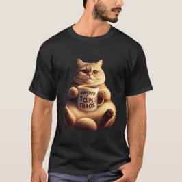 Camiseta Gato Esponjoso Impulsado Por 7 Tazas de Caos