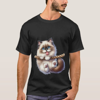 Camiseta Gato Esponjoso y Adorable Colgado de una Cuerda Ar