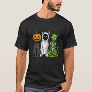 Camiseta Gato Esqueleto Calabaza Fantasma Halloween Gatito 
