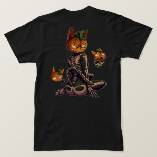Camiseta Gato esqueleto de calabaza espeluznante de Hallowe
