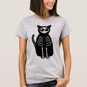 Camiseta Gato Esqueleto de Dibujos Animados de Halloween Li