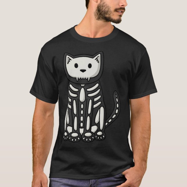 Camiseta Gato Esqueleto de Halloween (Anverso)