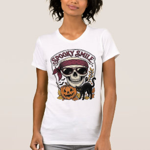 Camiseta Gato Esqueleto de Halloween Gráfico de Calabaza Vi