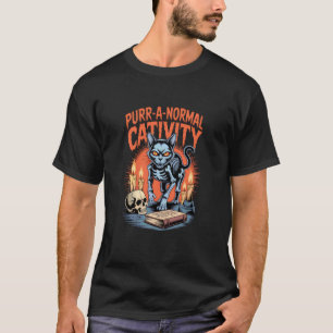 Camiseta Gato Esqueleto de Halloween Retro Catividad Normal