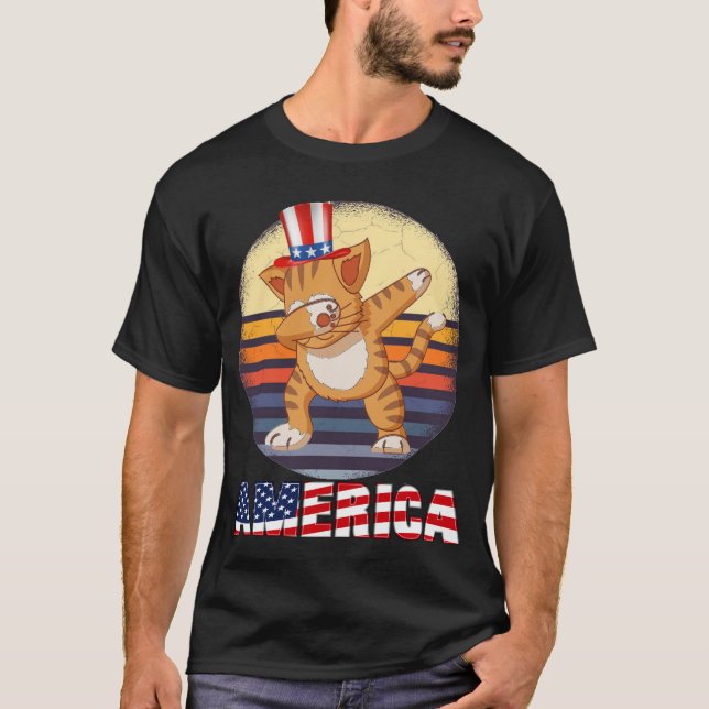 Camiseta gato estadounidense usa tío sam gorra, 4 de julio (Anverso)