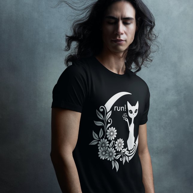 Camiseta Gato estético del Gótico de la luna creciente de l (men's witch witchy t-shirt cat moon)