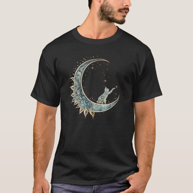 Camiseta Gato estético místico sentado en la luna creciente (Anverso)