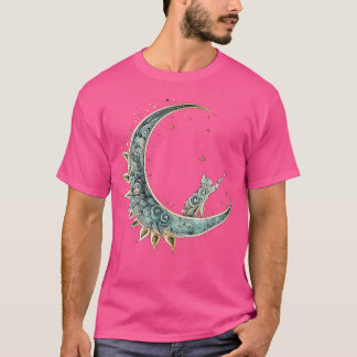 Camiseta Gato Estético Místico Sentado En Luna Creciente Lu