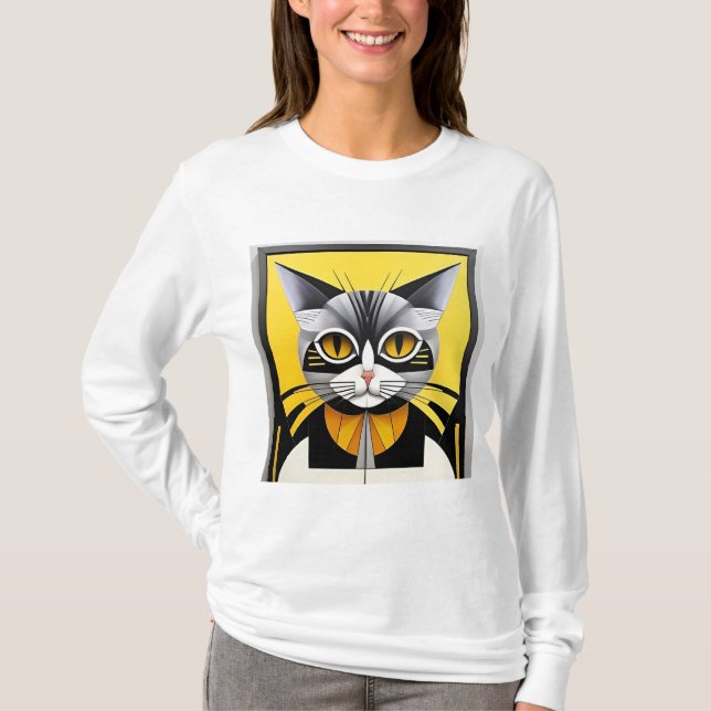 Camiseta Gato estilizado geométrico abstracto (Anverso)