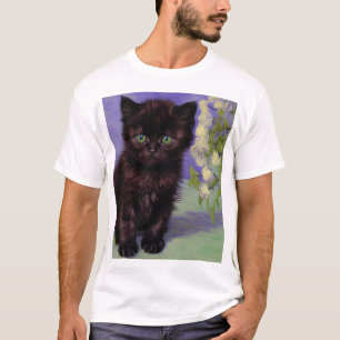Camiseta Gato estilo Van Gogh con flores blancas
