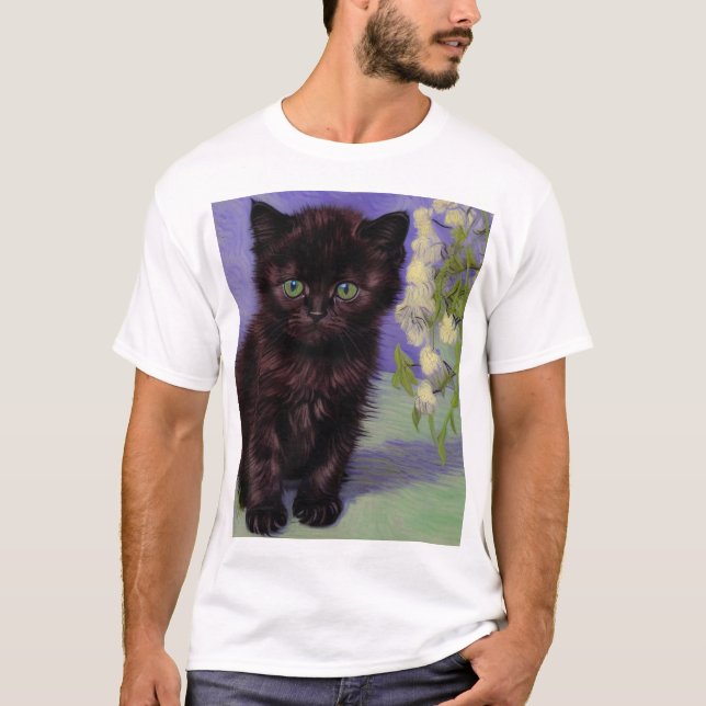 Camiseta Gato estilo Van Gogh con flores blancas (Anverso)
