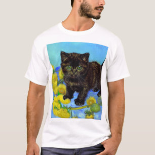 Camiseta Gato estilo Van Gogh con girasoles