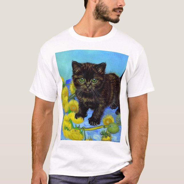 Camiseta Gato estilo Van Gogh con girasoles (Anverso)
