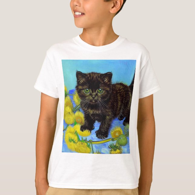 Camiseta Gato estilo Van Gogh con girasoles (Anverso)