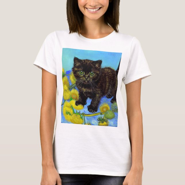 Camiseta Gato estilo Van Gogh con girasoles (Anverso)