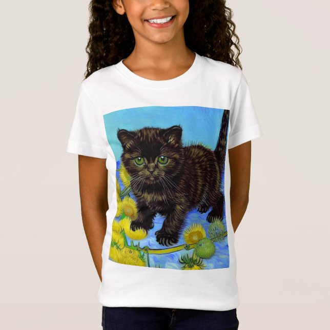 Camiseta Gato estilo Van Gogh con girasoles (Anverso)