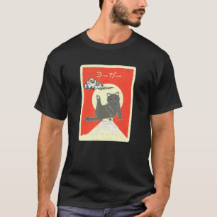 Camiseta Gato estira pierna hacia arriba Mt Fuji estilo des