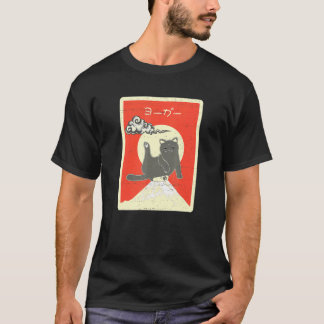 Camiseta Gato estira pierna hacia arriba Mt Fuji estilo des