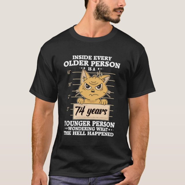 Camiseta Gato estresado divertido para los hombres de 74 añ (Anverso)