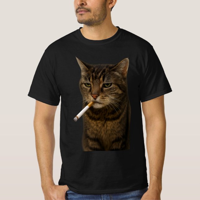 Camiseta Gato estúpidamente divertido fumando un cigarrillo (Anverso)