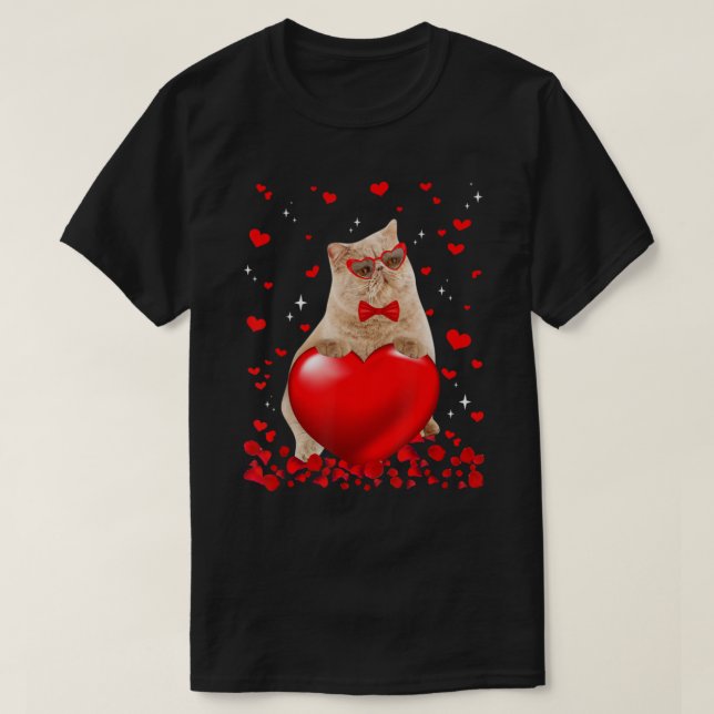 Camiseta Gato exótico Corazón de San Valentín Gato Lover (Diseño del anverso)