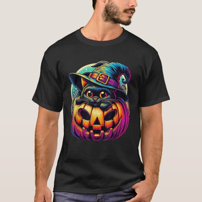 Camiseta Gato extra lindo negro con gato de calabaza Gorra  (Anverso)