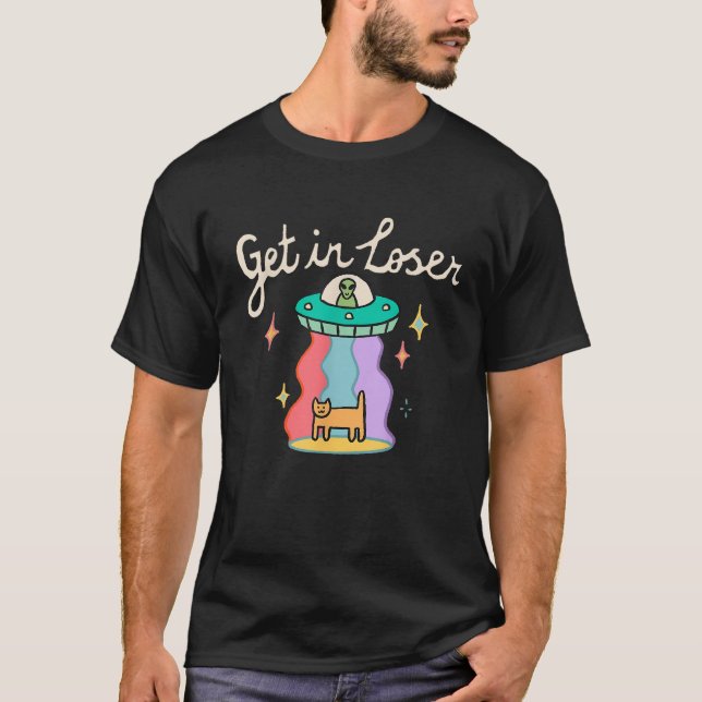 Camiseta Gato extraño retro de OVNI se mete en un gato perd (Anverso)