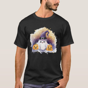 Camiseta Gato Fantasma Adorable con Calabazas � Arte Kawaii