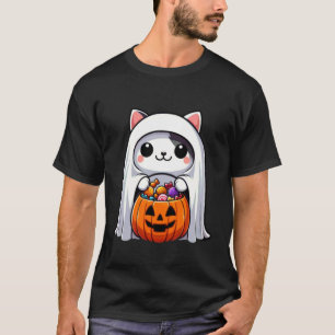 Camiseta Gato Fantasma Adorable con Caramelo Divertido Hall