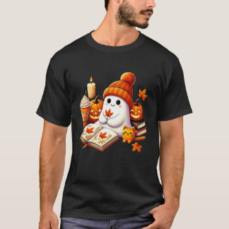 Camiseta Gato Fantasma Adorable Leyendo Amantes Del Libro D