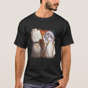Camiseta Gato Fantasma Aullando a la Luna Halloween Diverti