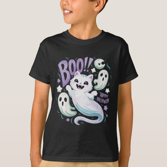 Camiseta Gato Fantasma Boo Kitty Halloween  (Anverso)