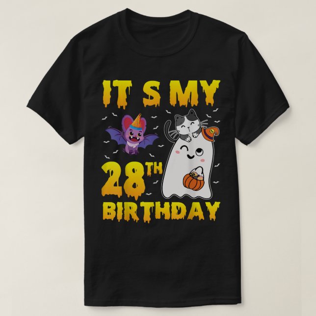 Camiseta Gato Fantasma Calabaza Candy Corn es mi cumpleaños (Diseño del anverso)