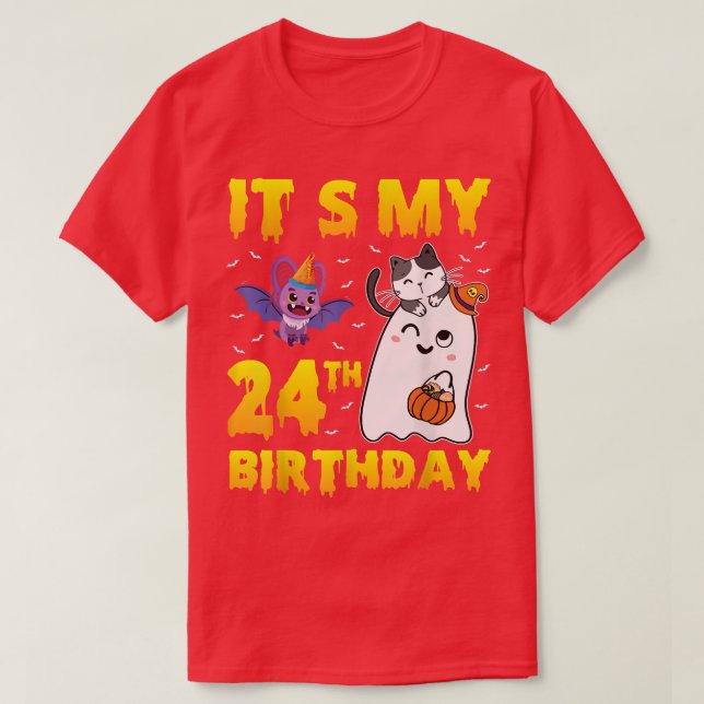 Camiseta Gato Fantasma Calabaza Candy Corn es mi cumpleaños (Diseño del anverso)