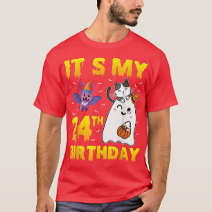Camiseta Gato Fantasma Calabaza Candy Corn es mi cumpleaños