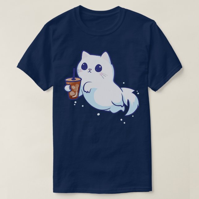 Camiseta Gato Fantasma Con Café Helado (Diseño del anverso)