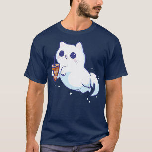 Camiseta Gato Fantasma Con Café Helado