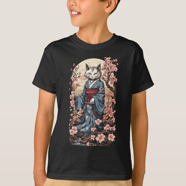 Camiseta Gato fantasma con kimono japonés Yokai folklore de (Anverso)