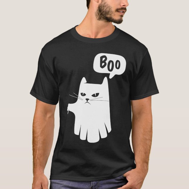 Camiseta Gato fantasma de Boo desaprueba Halloween de Desap (Anverso)