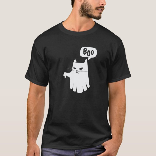 Camiseta Gato fantasma de Boo desaprueba Halloween de Desap (Anverso)