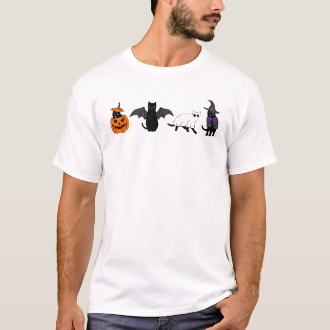 Camiseta Gato fantasma de Halloween Gato Bruja Gracioso Gat (Anverso)