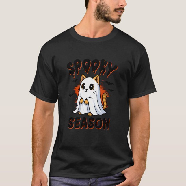 Camiseta Gato fantasma de Halloween lindo (Anverso)