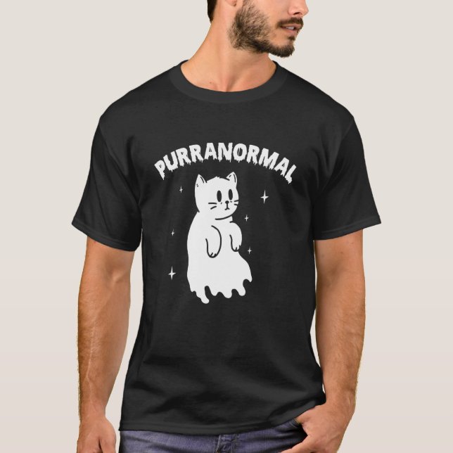 Camiseta Gato fantasma de Halloween paranormal (Anverso)
